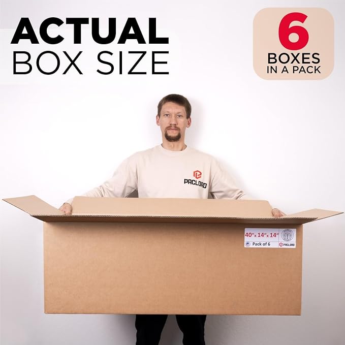 Long Cardboard Boxes 14"L x 14"W x 40"H (Pack of 6) - USA-Made Packing Boxes for Moving, Shipping, or Storage - USPS, UPS, FedEx Approved - Professional Packing Supplies for Moving | USA-Made Packing Boxes for Moving, Shipping, or Storage - USPS, UPS, ...