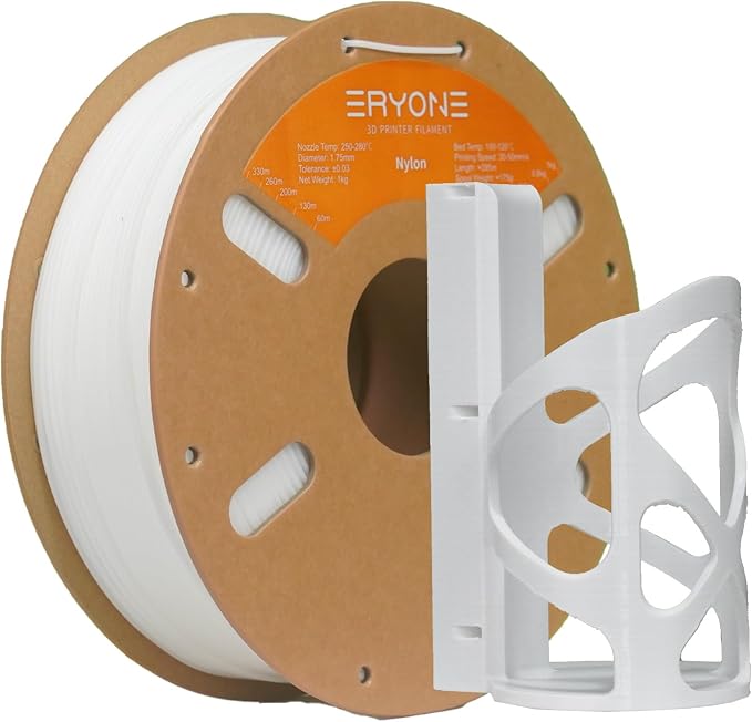 ERYONE Nylon 3D Printer Filament, Polyamide PA6 Filament 1.75mm +/- 0.03mm, Stiff & Strong & Heat Resistant, 1kg (2.2LBS)/Spool, PA6 White