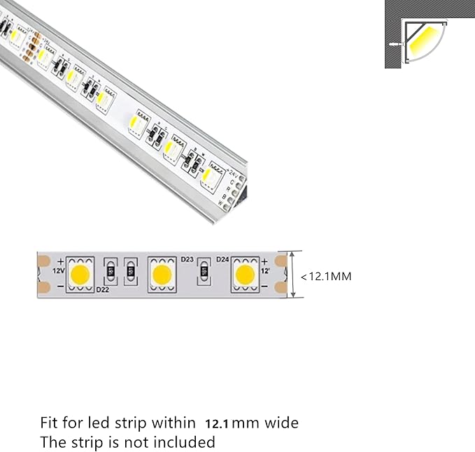 THMOOTHER V Shape 6.6FT 200CM LED Strip Aluminum Channel Diffuser, 10-Pack 16x16MM Anodized Silver Track with Curved Milky Cover, Corner Connector and Mounting System