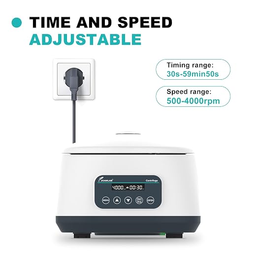 JOANLAB Lab Centrifuge Machine LC400 2ml/5ml/10ml x 8, 15ml x 4 Low Speed 500-4000rpm,1717xg RCF Digital Benchtop Centrifuges w/Timer