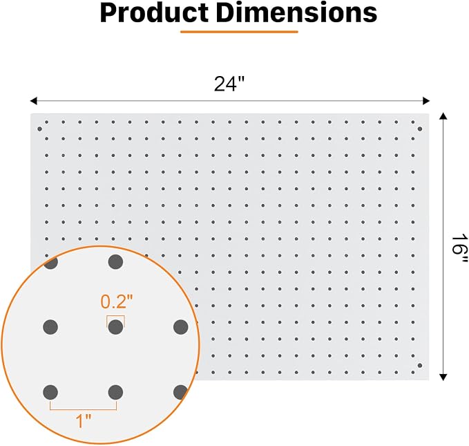 24”×16” Metal Pegboard Panels, Heavy Duty Peg Boards with Hooks, Steel Organization Panels for Garden Tool Storage, Walls Home, Office (White, 24×16"-4 Pcs)