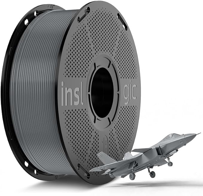 Inslogic Pre-Dried PLA Pro 3D Printer Filament, Strong & Tough PLA Pro Filament 1.75mm ±0.02mm, Reusable Spool, Compatible with Bambu and More FDM Printers, 1kg (Grey)