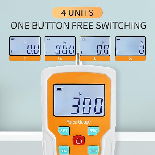 Digital Force Gauge Push and Pull Meter Dynamometer Tension Pressure Tester Thrust Meter Compression Load Plug Force Destructive Tests 300N/30kg/65lbf/1080Oz
