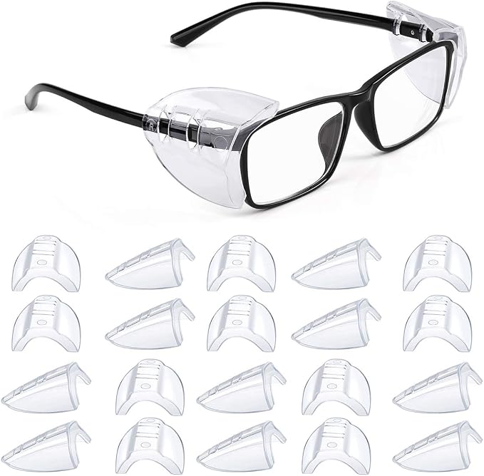 MELASA Safety Glasses Side Shields for Prescription Glasses, Slip on Clear Eye Glasses, Fits Small to Large Eyeglasses