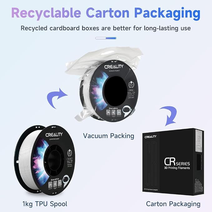 Official Creality TPU Filament, Flexible 3D Printer Filament 1.75mm, 95A Shore High Hardness & Resilience, Dimensional Accuracy +/- 0.03 mm for Most FDM 3D Printers