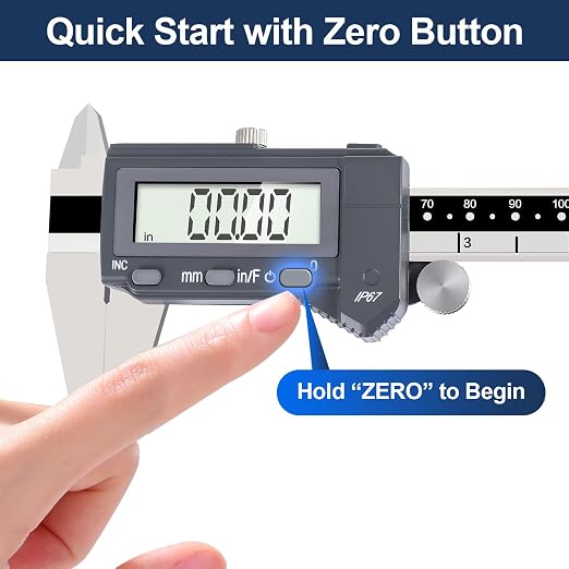 PEC Tools 6 Inch/150mm High Precision Absolute Digital Caliper & Made in US 6 Inch 16R Rule (32nds,64ths,50ths,100ths), IP67 Waterproof & Oil-Resistant, Inch/MM/Fraction Modes