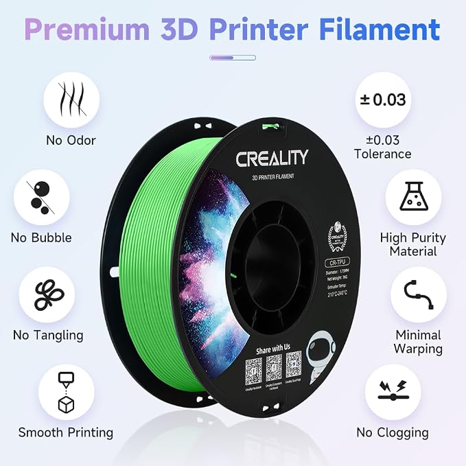Official Creality TPU Filament, Flexible 3D Printer Filament 1.75mm, 95A Shore High Hardness & Resilience, Dimensional Accuracy +/- 0.03 mm for Most FDM 3D Printers