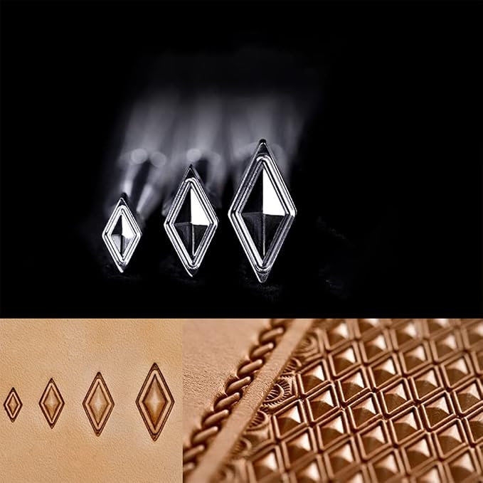 Singring Leather Stamping Tools Diamond Stamps 3D Geometric Pattern 304 Stainless Steel Stamp for DIY Leathercraft Carving Working (3pcs(S+M+L))