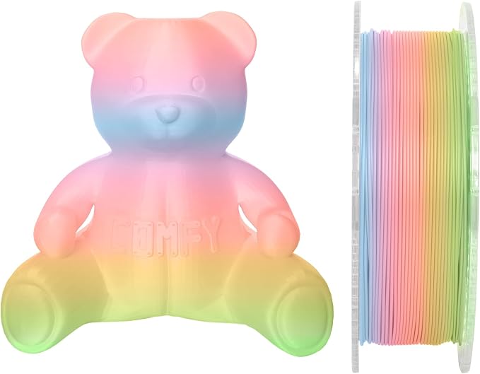 Certified Food Grade Matte Pastel PLA+ 3D Printer Filament - CARBON by Comfy Materials - Lab Tested FDA Compliant Food Safe, 1.75mm, 1kg, Accuracy: +/- 0.02 (Rainbow)