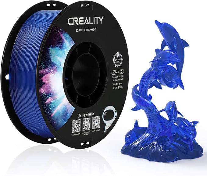Creality PETG Filament 1.75mm Transparent Blue, 3D Printer Filament No-Tangling, Strong Bonding and Overhang Performance Dimensional Accuracy +/-0.02mm, 2.2lbs/Spool