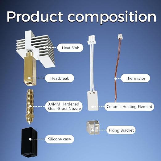 3PCS for Centauri Carbon 2/CC2 Ceramic Hotend 0.4mm Hardened Steel Brass Nozzle- 3D Printer Extruder Hot End/Printhead Silicone Sock, Heatsink, Heating Cartridge Thermister (Not for Centauri Carbon)