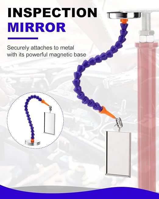 2 PCS Inspection Mirrors Mechanic Welding Mirror with Magnetic Base Adjustable Arm Machine Tool for Technicians Auto Mechanics for Use in Confined Spaces
