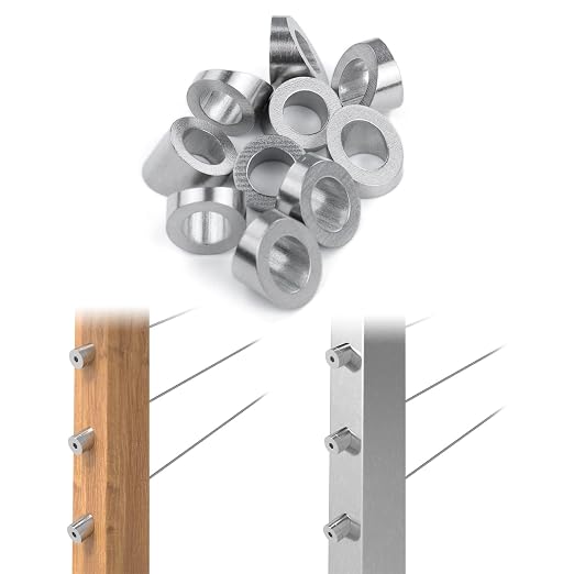 Muzata 10 Pack 3/8" ID Cable Railing Angle Washer 25 30 35 Degrees T316 Stainless Steel Angle Beveled Washer for 1/8" 5/32" 3/16" Cable Railing Hardware Kit CR60