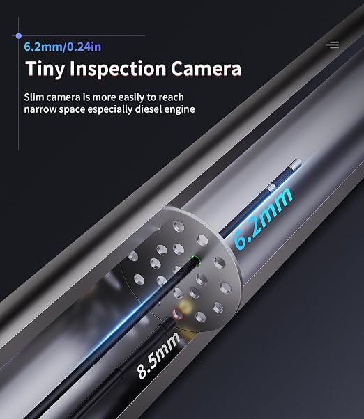 Ralcam Two-Way Articulating Borescope, 0.24in/6.2mm Inspection Endoscope Camera with Light HD 6.6FT Semi-Rigid Cable Video Snake Camera Scope for Automotive Aircraft Mechanics