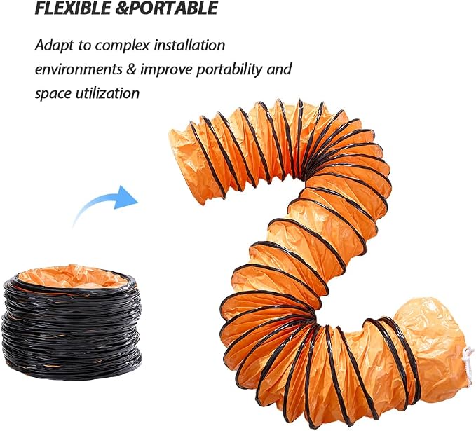 16ft PVC Flexible Ducting Hose with Adjustable Rope, 12Inch Flame Retardant HVAC Ducting for Blower Exhaust Fan (12IN x 16FT)