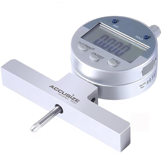 Accusize 0-22 in Digital Depth Gauge with Small-Hole Points, P103-0188 | 6 Connectable Rods, +/-0.001 in Accuracy, 0.0005 in Resolution, 4 in Base, 3/8 in Stem