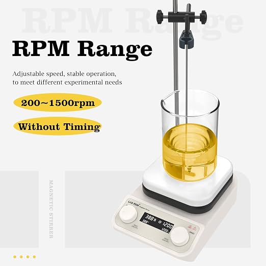 LAB FISH HS6C Magnetic Stirrer Hot Plate, 280℃ 200-1500RPM | 5.2 inch square ceramic hot plate, 3L, digital control, external temp probe, stand & stir bar for lab