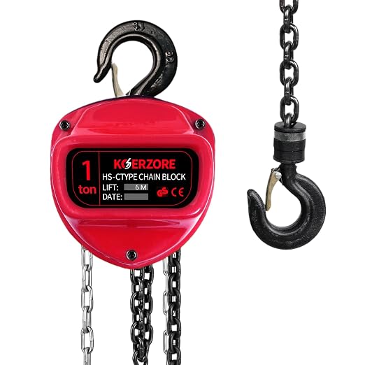 1 Ton Hand Chain Hoist 2200 Lbs Capacity 20ft Lift Manual Come Along Winch with G80 Steel Chain & Dual Hooks for Engine Lift, Warehouses, Automotive, Machinery