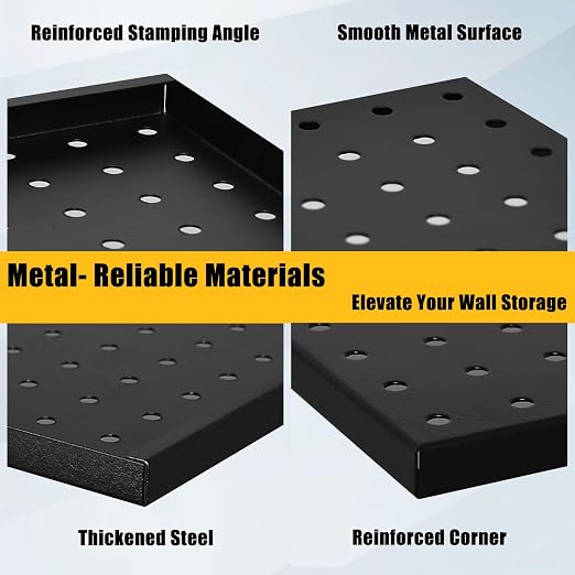 PBHEPJ 8 Pcs Metal Pegboard Panels, Heavy Duty Peg Boards for Garage and Garden Tool Storage, Includes Drywall Anchors and Screws Kits, Black (8 pcs 16in x 12in)
