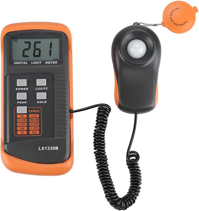 Walfront Light Meter for Plants Lux Meter Meter 0-200,000 Digital Luxmeter LX1330B LCD Display Illuminance Luminometer Lux and FC Switchable
