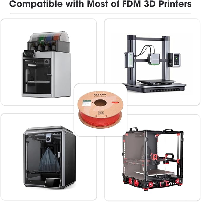 eSUN PLA Filament 1.75mm, High Toughness 3D Printer Filament Upgraded PLA Filament, Dimensional Accuracy +/- 0.03mm, 1KG Cardboard Spool (2.2 LBS) 3D Printing Filament for 3D Printers, Red
