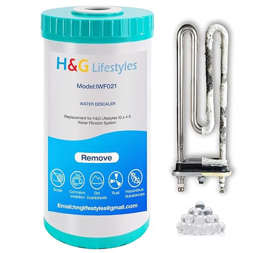 H&G Lifestyles 10" x 4.5 Water Descaler, Anti Scale Phosphate Filter | Saltless Water Softener,Replacement Cartridge, Compatible with 84637, WPX5BB97P, PC10, 355214-45, 355215-45, WP10BB97P
