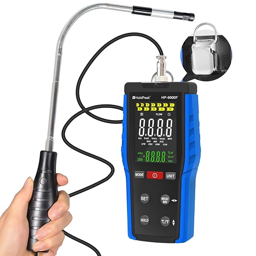 Professional Hot Wire Anemometer with Telescopic Sensor, High Precision Wind Speed Gauge, Air Flow, Temperature Meter for HVAC, Environmental Monitoring, Duct Testing, and Industrial