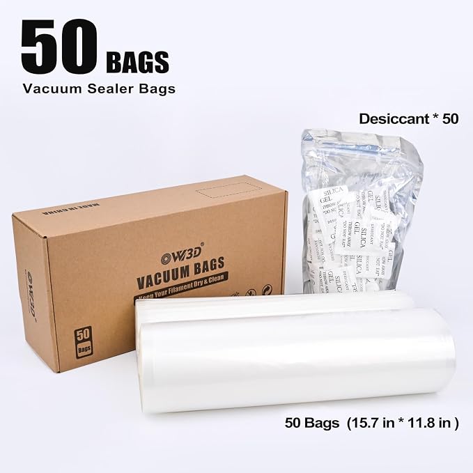 Filament Storage Bags 50 Pcs for Vacuum Sealer with 50 Desiccants, 15.7X11.8in Only Filament Bags and Desiccants, Without Sealer Machine