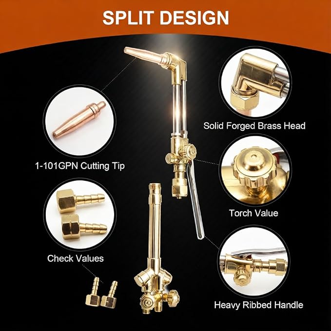 300 Series Cutting Torch, Cutting Attachment CA2460 315FC Torch Handle, Oxygen Acetylene Welding Cutting Torch with 1-101 Cutting Tip, Flint Striker V-style Cutting Outfit