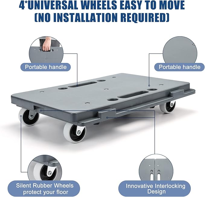 Furniture Dolly, 2 Pack Furniture Movers with Wheels, 500 Lbs Capacity, Moving Dolly Heavy Duty, Connectable Dollies with Wheels, Gray