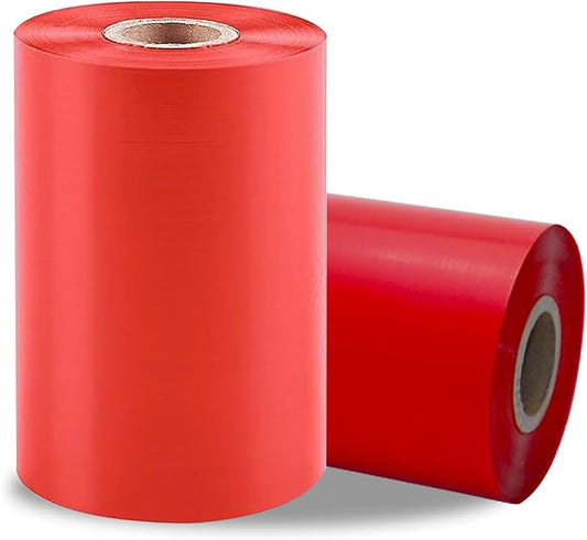 2 Rolls 4.33" x 984'(110mm x 300m) Red, Wax/Resin Thermal Transfer Ribbon, Core 1", Ink Outside, Barcode Ribbon Compatible with Zebra Printer