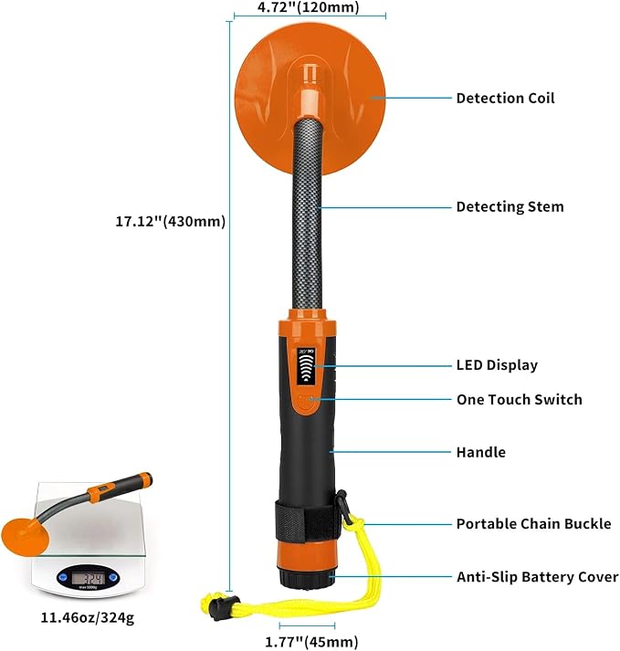 Fully Waterproof Handheld Metal Detector LCD Display Detection Signal Three Detect Modes for Different Environment 35m Waterproof Depth Pinpointer Included a 9V Battery for Adults and Kids Gift