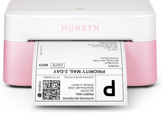 MUNBYN Bluetooth Thermal Label Printer RW403B, Wireless 4x6 Shipping Label Printer for Small Business, Compatible with Android, iPhone, Windows, Mac, Chromebook, Print Width 1.57"-4.25" (Pink)