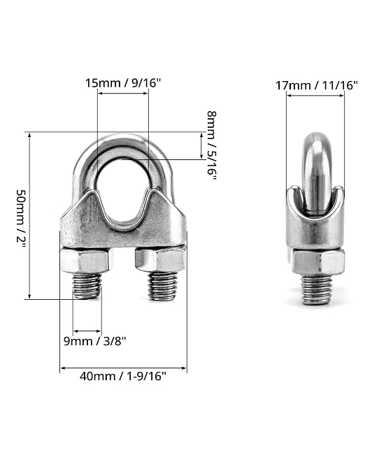 QWORK 1/2" Wire Rope Clamp Clip M12, 20 Pack Large U Bolt Saddle Guy Fastener, 304 Stainless Steel Fastener Cable Clamps, Connect 2 Layers of Wire to Form a Loop