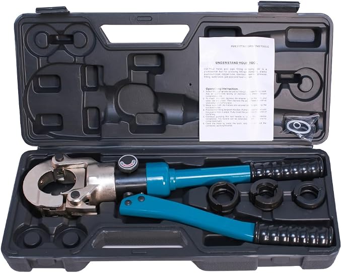 Hydraulic Copper Tube Crimping Tool, Copper Pipe Fittings Crimping Plumbing Tools, Crimper Plumbing Pressing Tool, with 1/2", 3/4" and 1" Jaws