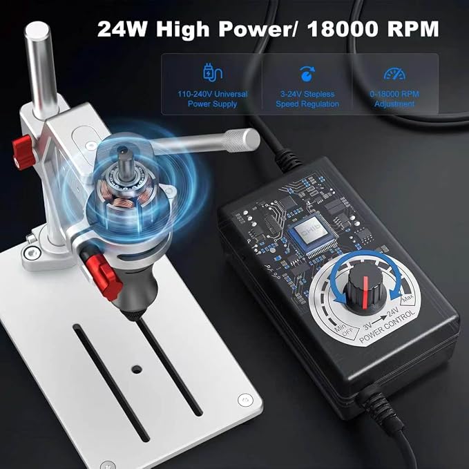 Mini Rotary Tool whit Drill Press -Rotary Tool Workstation Stand -Mini Portable Press & Tool Holder, 3-24V Regulated Power with 98 Accessories. Sanding, Cutting, Polishing, Drilling, DIY Crafts