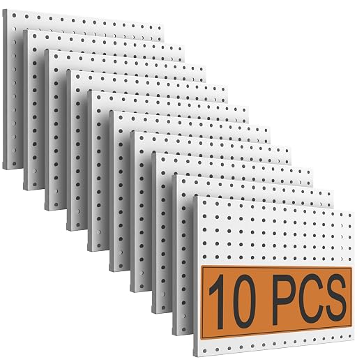 PBHEPJ 10 Pcs Metal Pegboard Panels, Heavy Duty Peg Boards for Garage and Garden Tool Storage, Includes Drywall Anchors and Screws Kits, White (10 pcs 16in x 12in)