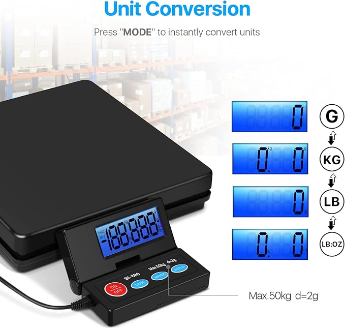 Flexzion USPS Shipping Scale for Package, Heavy-Duty Digital Shipping Postal Scale with Wall-Mounted LCD 110Lbs/50KG Max Capacity - Precision Weighing Box Scale with Tare & Hold Features