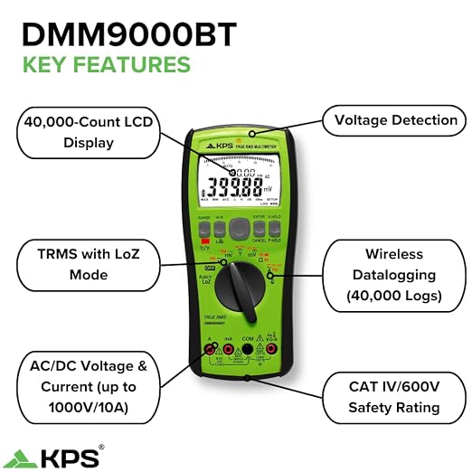 KPS DMM9000BT TRMS Multimeter – 1000V with Bluetooth, NCV & True RMS | Built for Field Technicians and Diagnostic Pros