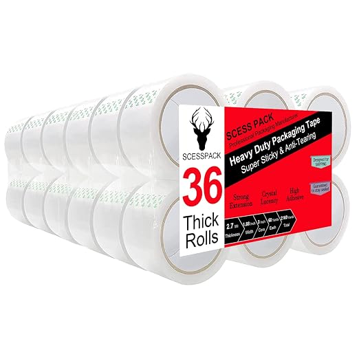 Clear Packing Tape 36 Rolls,2.7mil Heavy Duty Packaging Tape Refills for Shipping Packaging Moving Sealing, 1.88 Inch x 60 yd Per Roll,Total 2160 Yards