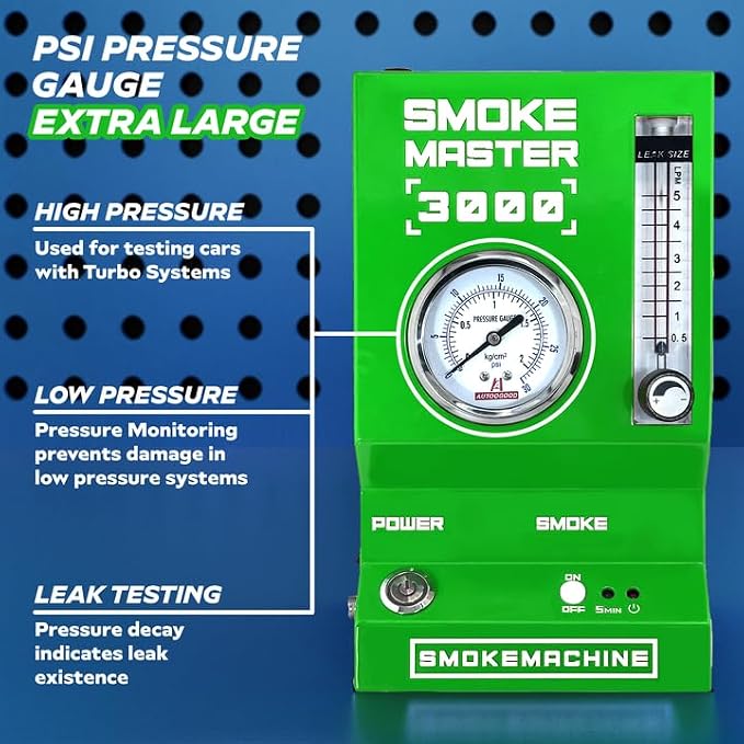 *2025 Upgrade Model* Automotive High Volume Smoke Machine Smoke Fluid - EVAP Leak Detector w/Built-in Air Compressor - Model 3000 – EVAP Vacuum Exhaust Smoke Detector Tools Kit - Green