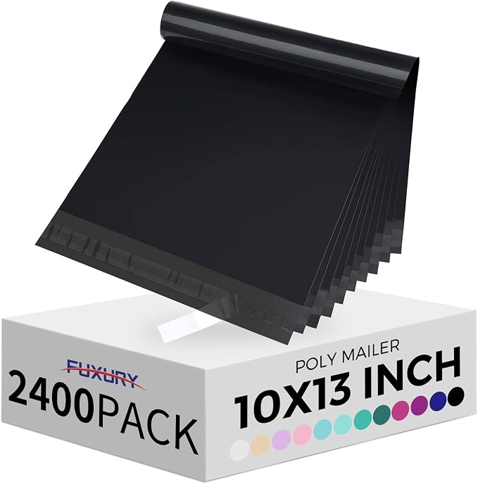 Fuxury 2000 Pcs 10x13" Poly Mailers,Waterproof Mailing Envelopes for Clothing, Strong Adhesive Poly Shipping Postage Bags for Small Business(Black)