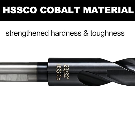 23/32 Drill Bit for Metal and Hardened Steel, M35 Cobalt 1/2 Inch Reduced Shank Industrial Grade Heavy Duty Drill Bit, with Index Storage Case