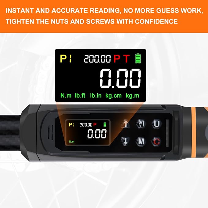 Uharbour Digital Torque Wrench 1/2 Drive with Carbon Fiber Body, 2.2-147.5 Ft.lb Range, ±1% Accuracy with Vibration, Buzzer and LED Alert, Suitable for Car, Motorcycle and Bicycle