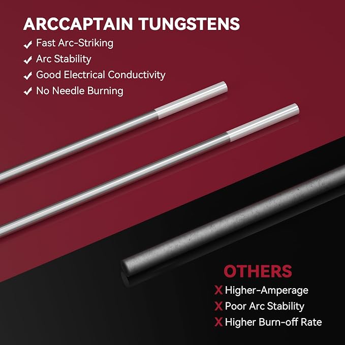 ARCCAPTAIN TIG Welding Tungsten Electrode 10-Pack 1/16"x 7"(White- 0.8% Zirconiated, WZR8/EWZr-0.8)