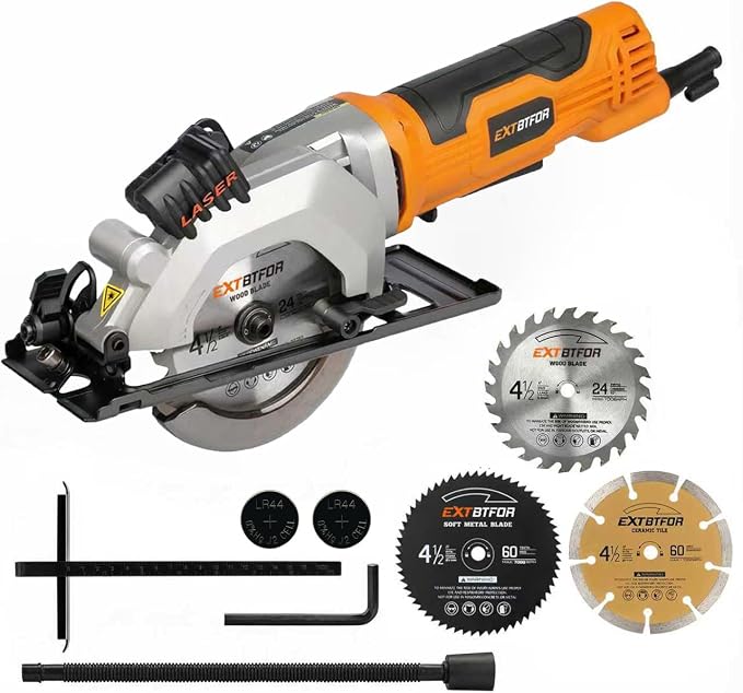 4.8A Power Circular Saw Corded,4000RPM Laser Guide 45° Max Angle Adjustment | Mini Circular Saw Maximum Cutting 1-11/16" at 90° and 1-1/8"at 45° for Wood, Soft Metal, Plastic