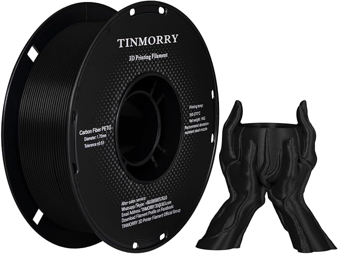 TINMORRY Carbon Fiber PETG Filament 1.75 mm, High Rigidity & Strength PETG CF 3D Printer Filament, Compatible with Most FDM 3D Printers, 1 KG 1 Spool, Black