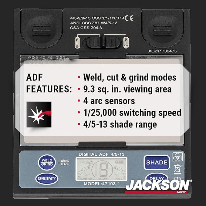 Jackson Safety Premium Auto Darkening Welding Helmet (47103) Bundle with Lincoln Electric Traditional MIG/Stick Welding Gloves