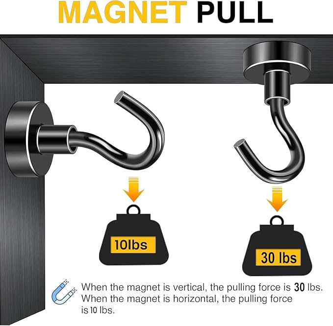 DIYMAG Magnetic Hooks for Refrigerator, Extra Strong Cruise Hook, Heavy Duty Earth Magnets with Hook Magnetic Hanger for Cabins, Grill (20P-Black) (Pack of 2)
