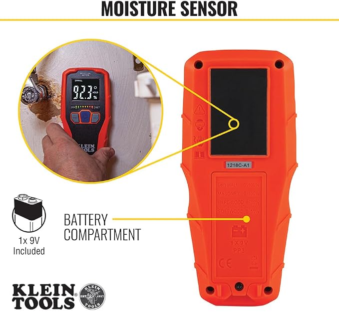 Klein Tools IR5 Dual Laser 12:1 Infrared Thermometer & ET140 Pinless Moisture Meter for Non-Destructive Moisture Detection in Drywall, Wood, and Masonry; Detects up to 3/4-Inch Below Surface